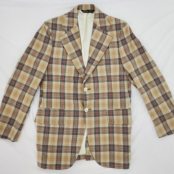 CLIPPER CRAFT Vintage 1970s Blazer 2 Button Sport Jacket Checkered Size Medium - Picture 1 of 9